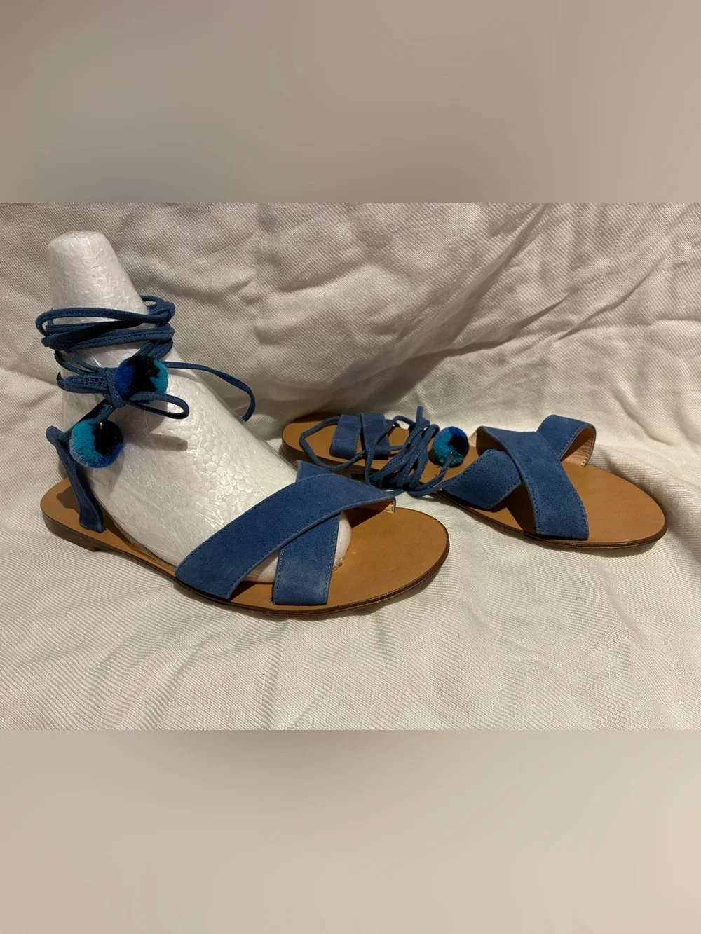 J. Crew Blue Lace-Up Suede Flat Sandals, Made in Italy, sz US 5